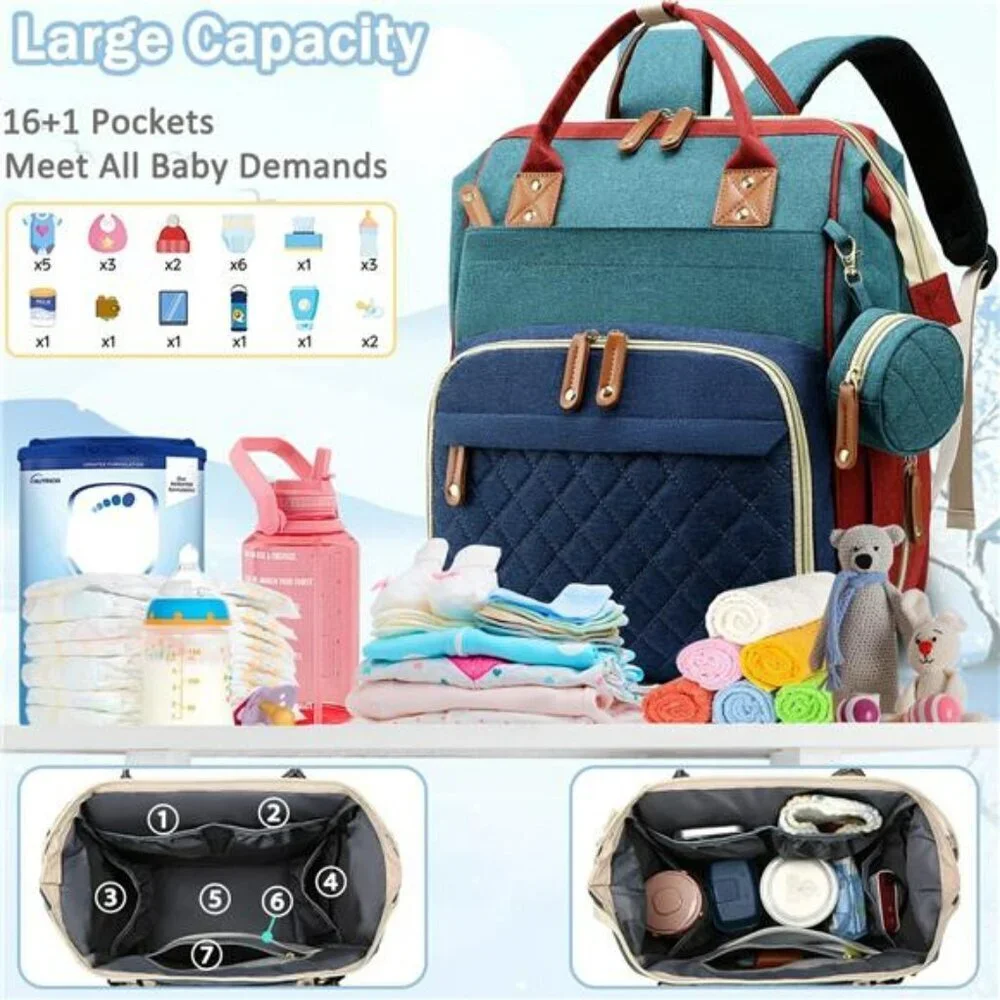 Large Diaper Bag Backpack Travel Baby Bag with Pad 16 Pockets Unisex for Mom
